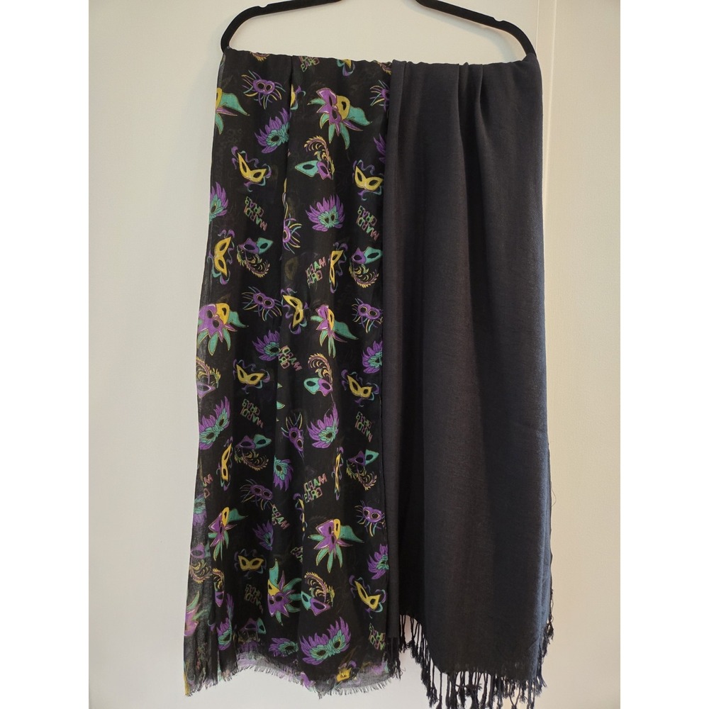 Lot of 4 Womens Gray/Black Scarves Graphic Print "Dream",Mardi Gras,Multicolor. - Picture 5 of 7